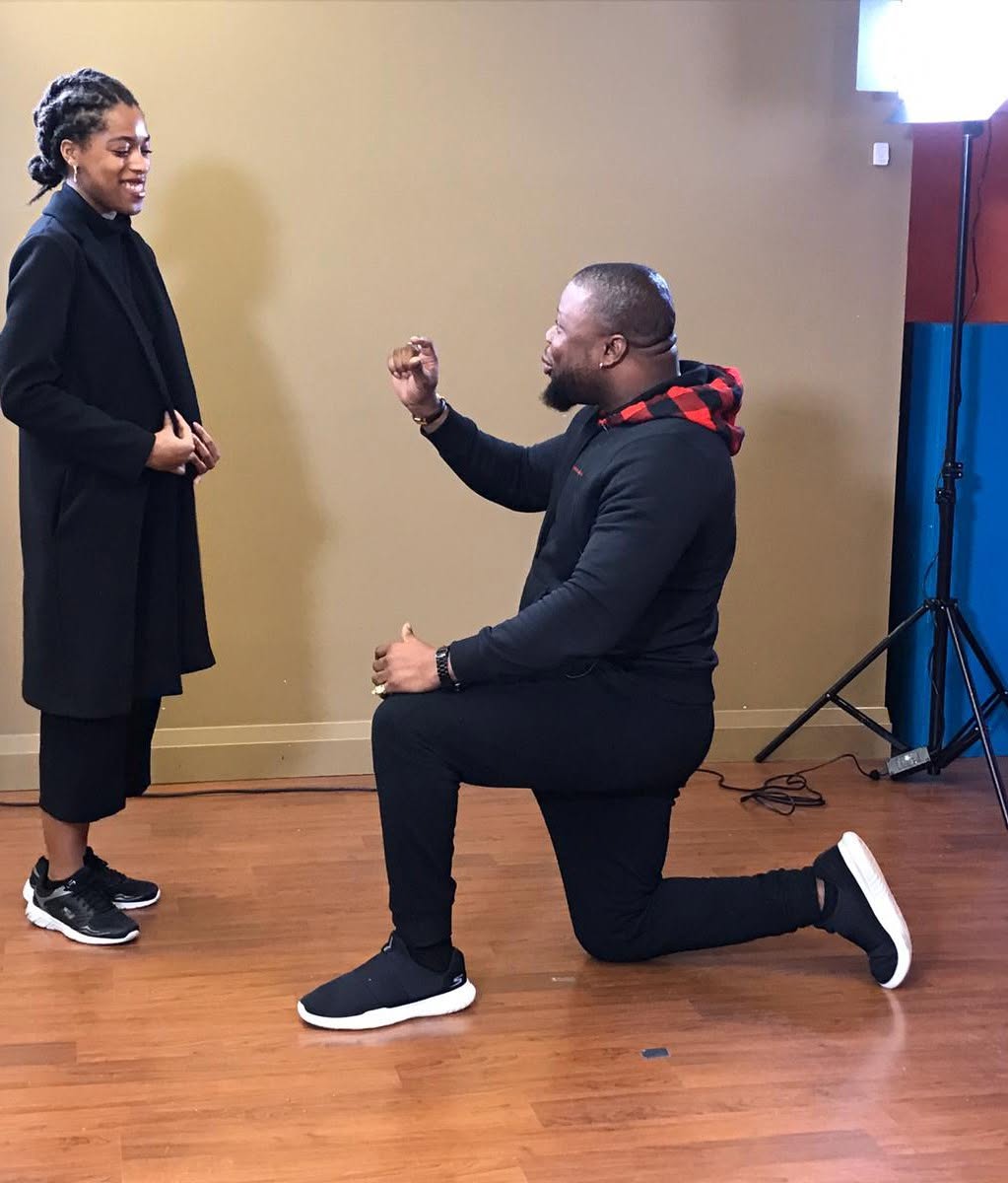Actor rehearsing a proposal scene